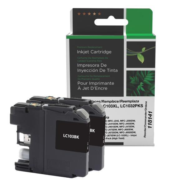 REMANUFACTURED BROTHER HIGH YIELD BLACK INK CARTRIDGES  - LC1032PKS, LC103XL