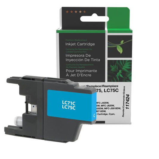 REMANUFACTURED BROTHER HIGH YIELD CYAN INK CARTRIDGE  - LC75, LC75C