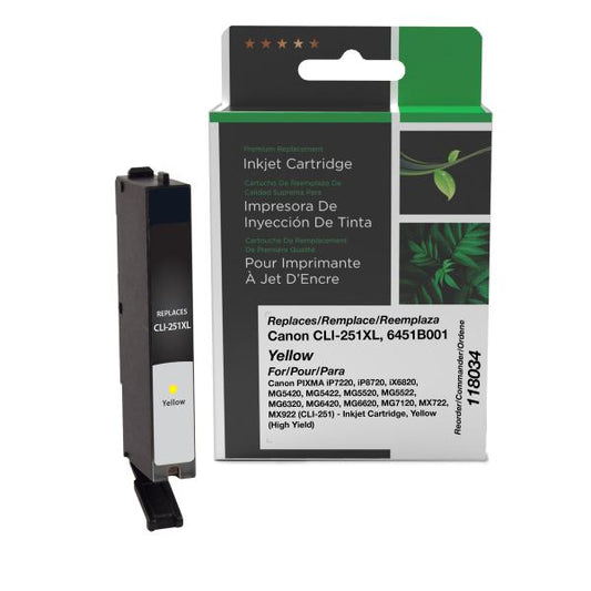 REMANUFACTURED CANON HIGH YIELD YELLOW INK CARTRIDGE  - 6451B001