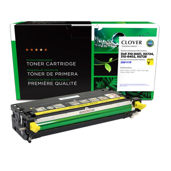 REMANUFACTURED DELL HIGH YIELD YELLOW TONER CARTRIDGE  - 310-8401, XG724, 310-8402, XG728, 310-8098, 310-8099