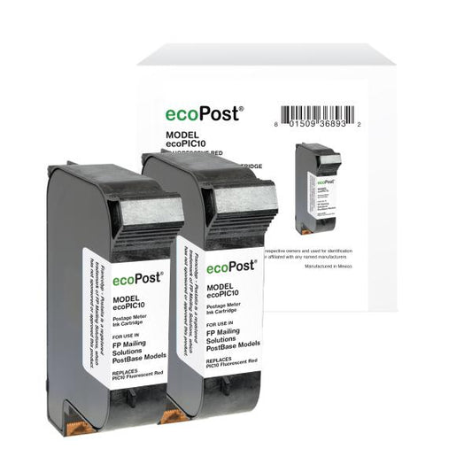 ECOPOST REMANUFACTURED POSTAGE METER FLUORESCENT RED 2 PACK INK