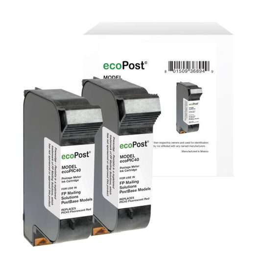 ECOPOST REMANUFACTURED POSTAGE METER FLUORESCENT RED 2 PACK INK