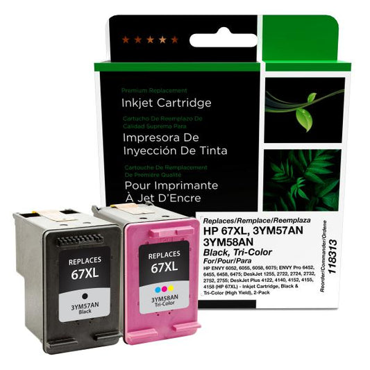 REMANUFACTURED HP HIGH YIELD BLACK, TRI-COLOR INK CARTRIDGES  - 3YM57AN, 3YM58AN