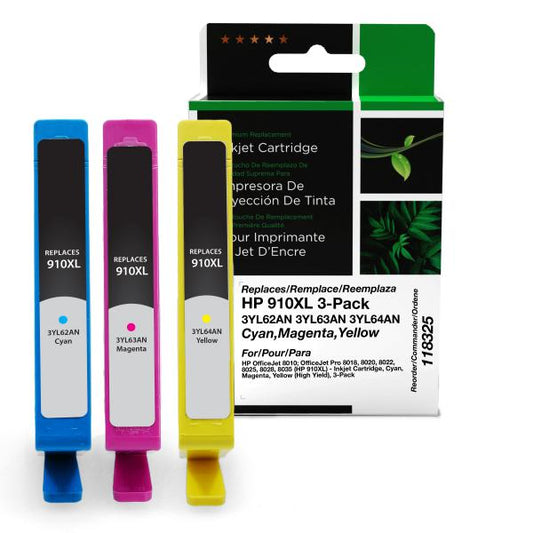 REMANUFACTURED HP HIGH YIELD CYAN, MAGENTA, YELLOW INK CARTRIDGES  - 3YL62AN, 3YL63AN, 3YL64AN