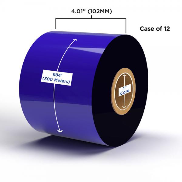 NON-OEM ZEBRA NEW WAX RIBBON 102MM X 300M (12 RIBBONS/CASE)  - 06000BK10245