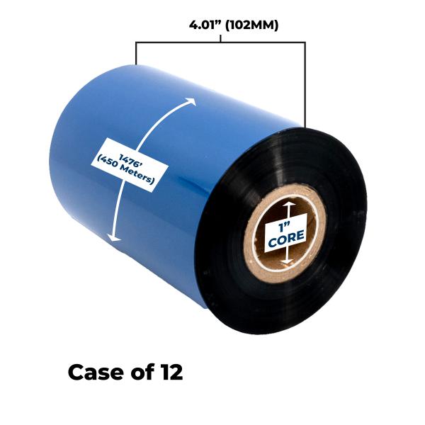 NON-OEM ZEBRA NEW HIGH PERFORMANCE WAX RIBBON 102MM X 450M (12 RIBBONS/CASE)  - 18100618